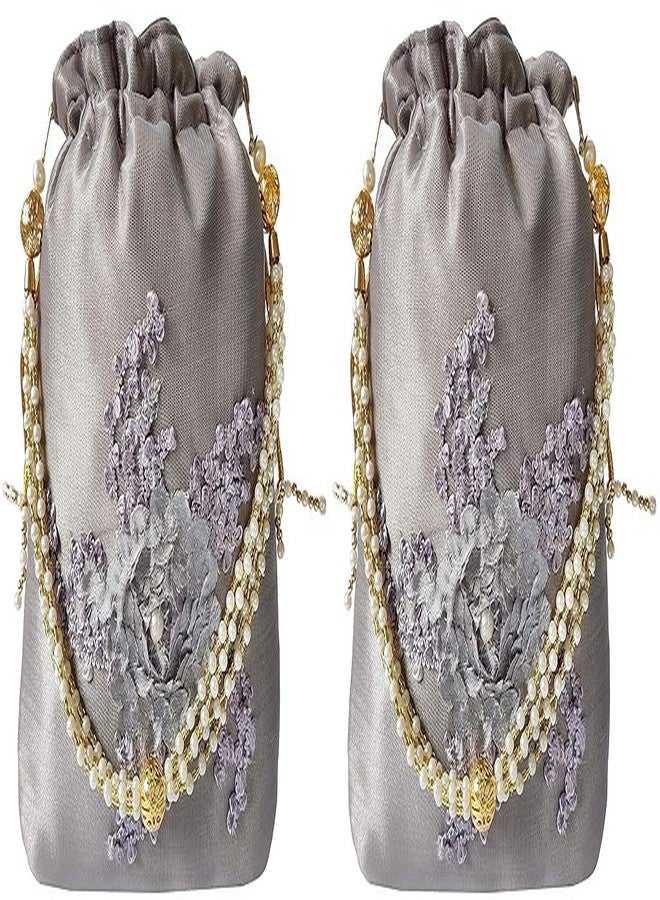 حقيبة يد نسائية من دوقة، رمادية اللون، مزينة بنقوش زهور (عبوة من قطعتين)